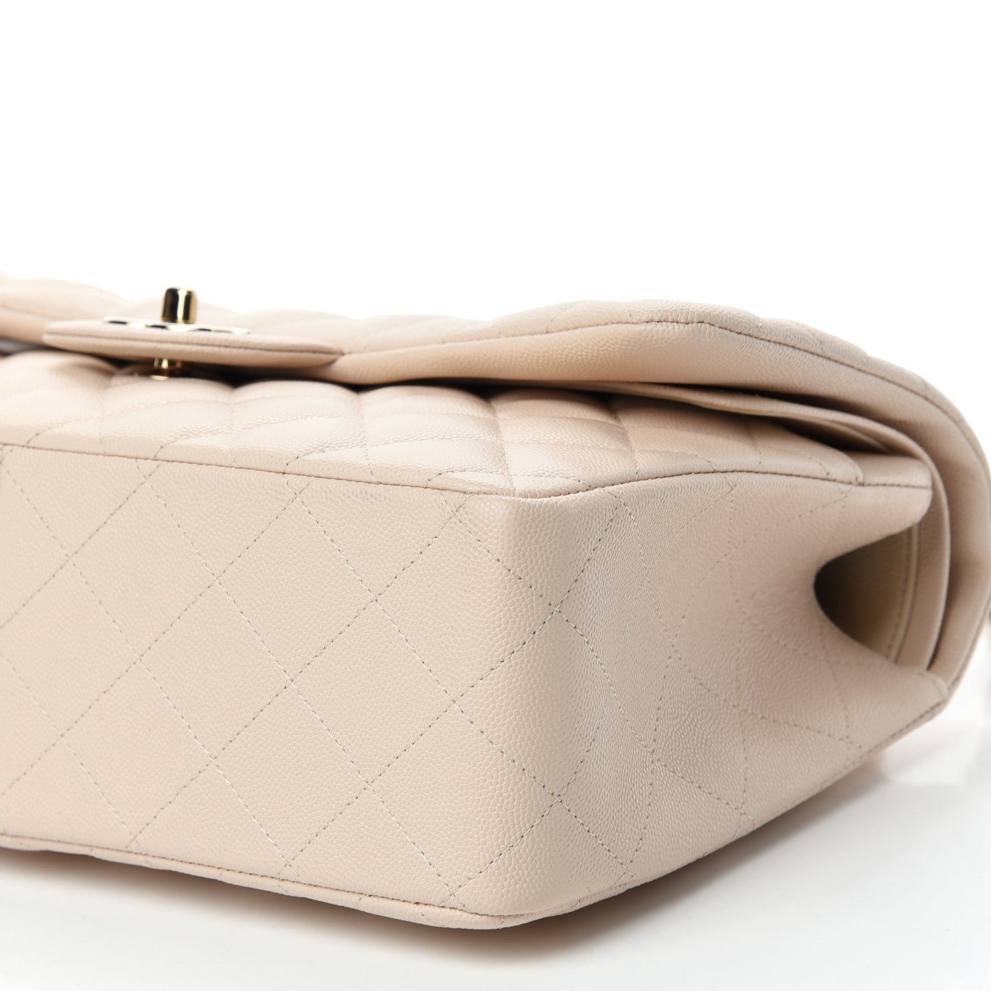 Caviar Quilted Jumbo Double Flap Light Beige