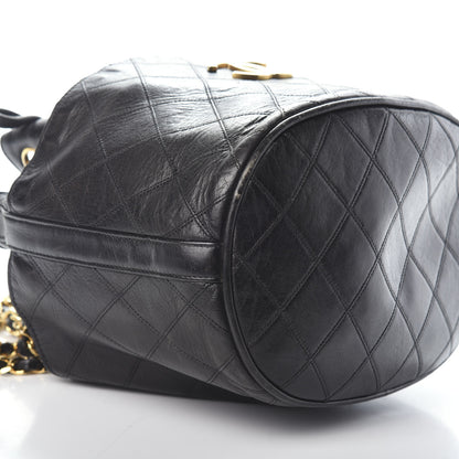 Chanel Lambskin Diamond Stitched CC Drawstring Shoulder Bag Black 9 of 10