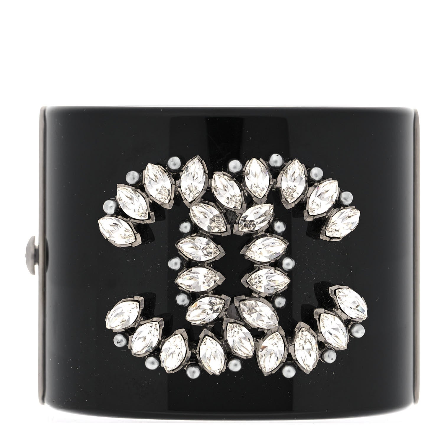 Chanel Resin Crystal Pearl CC Cuff Black 1 of 7