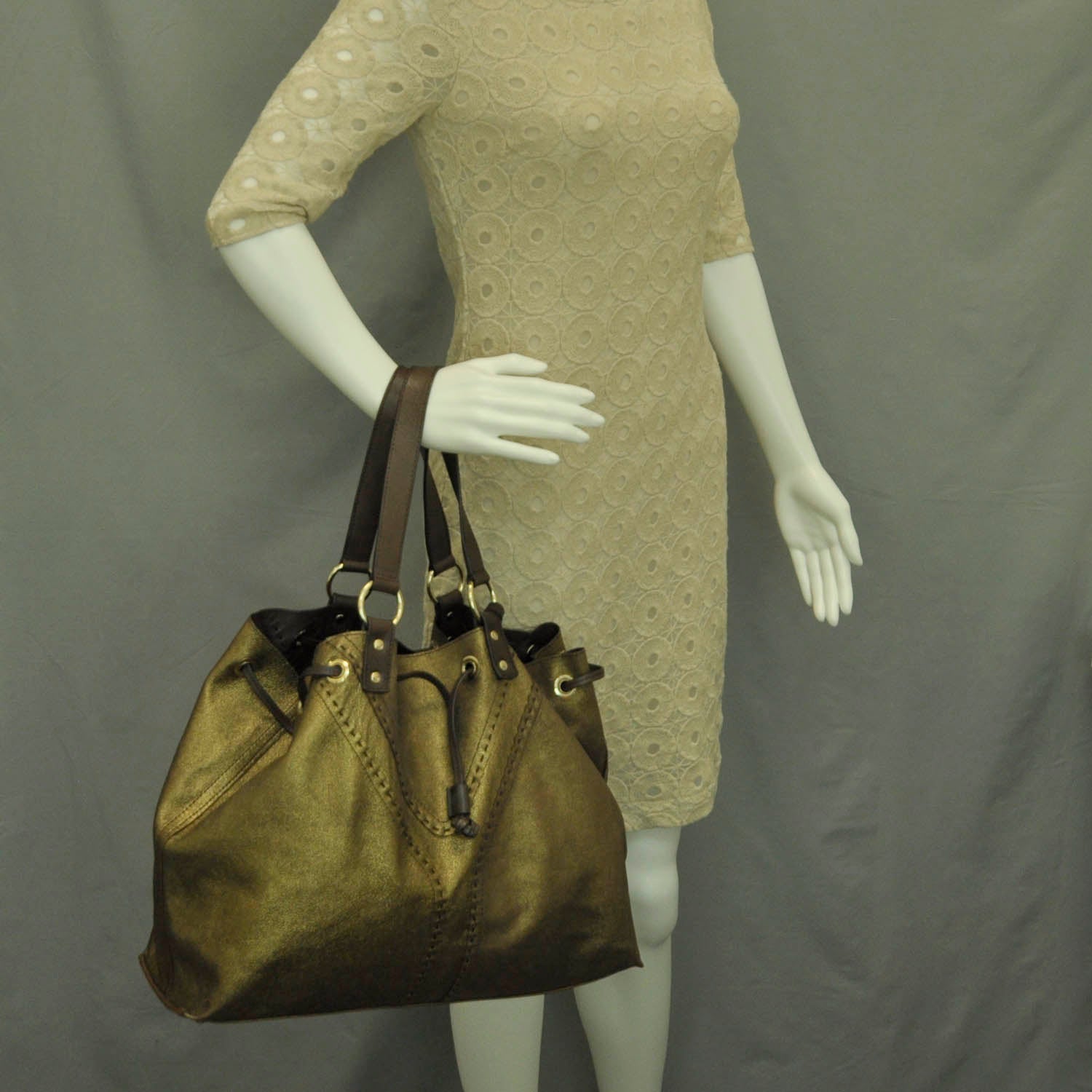 Saint Laurent Leather Reversible Double Sac Y Tote Gold Brown 2 of 17