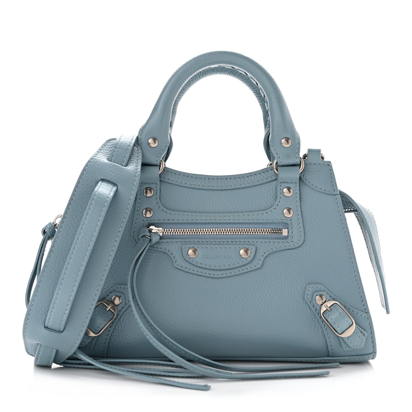Grained Calfskin Neo Classic Silver Hardware Mini City Blue Grey