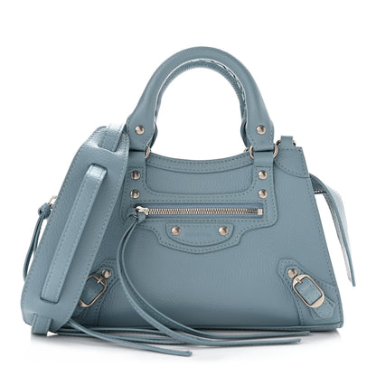 Balenciaga Grained Calfskin Neo Classic Silver Hardware Mini City Blue Grey 1 of 10