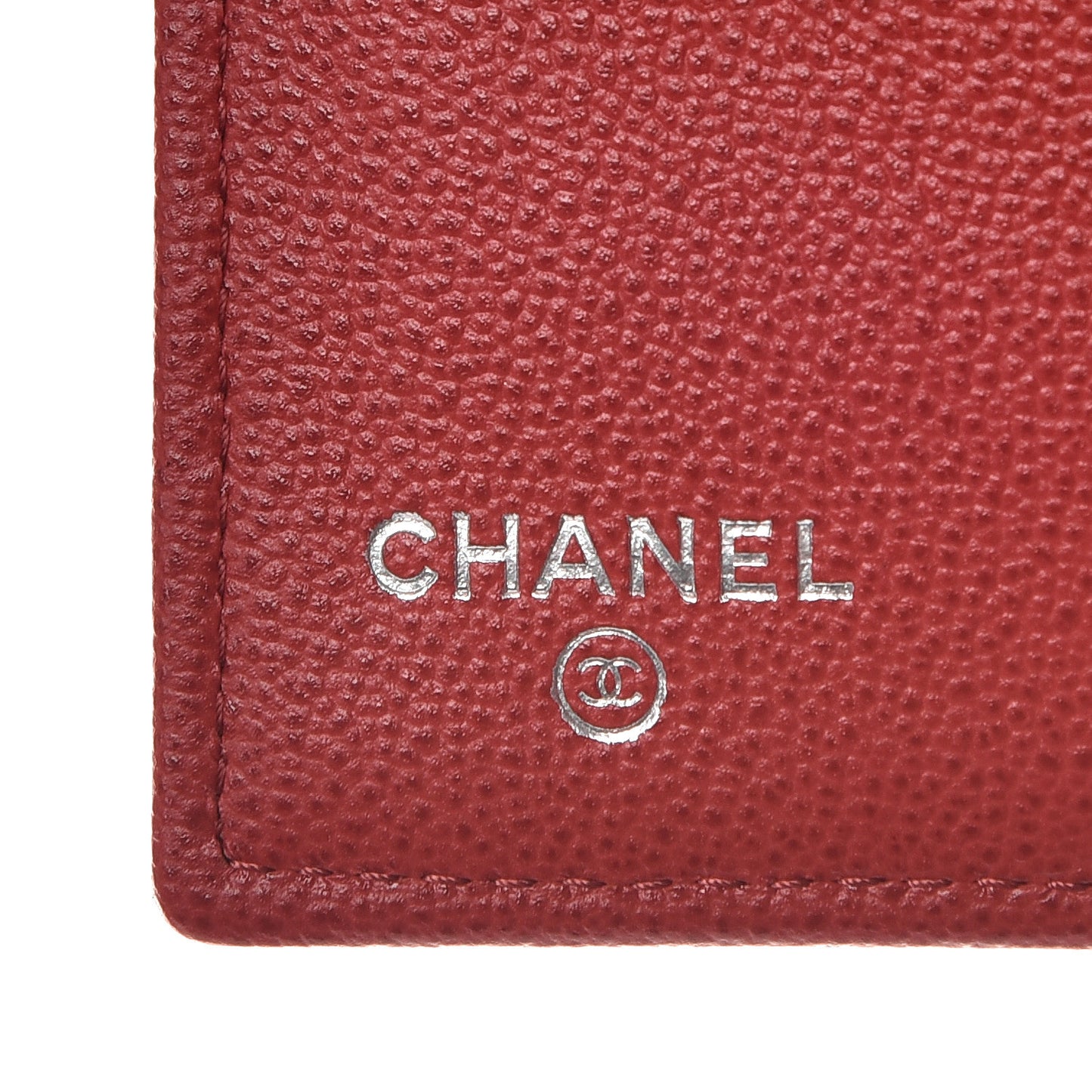 Grained Calfskin Quilted CC Box Flap Wallet Red