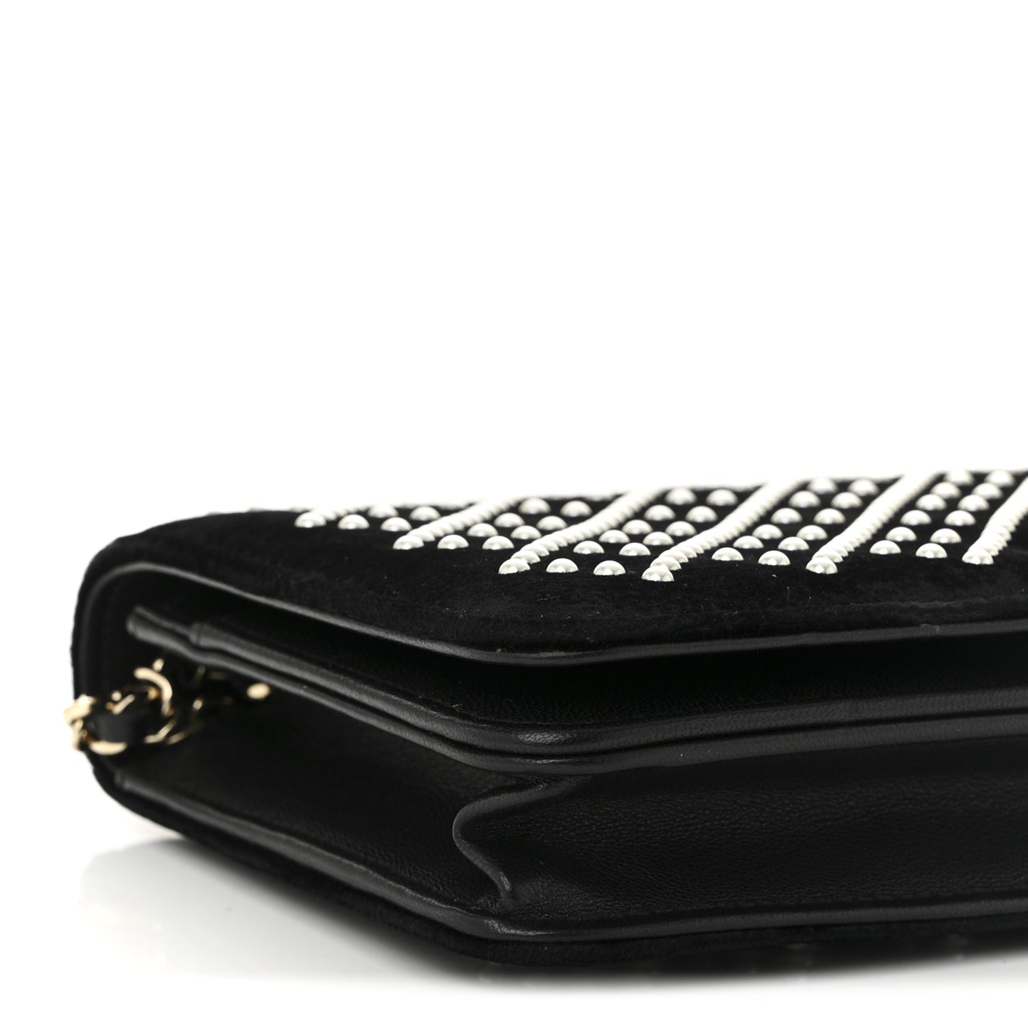 Velvet Pearl Diamond Embellished Wallet On Chain WOC Black