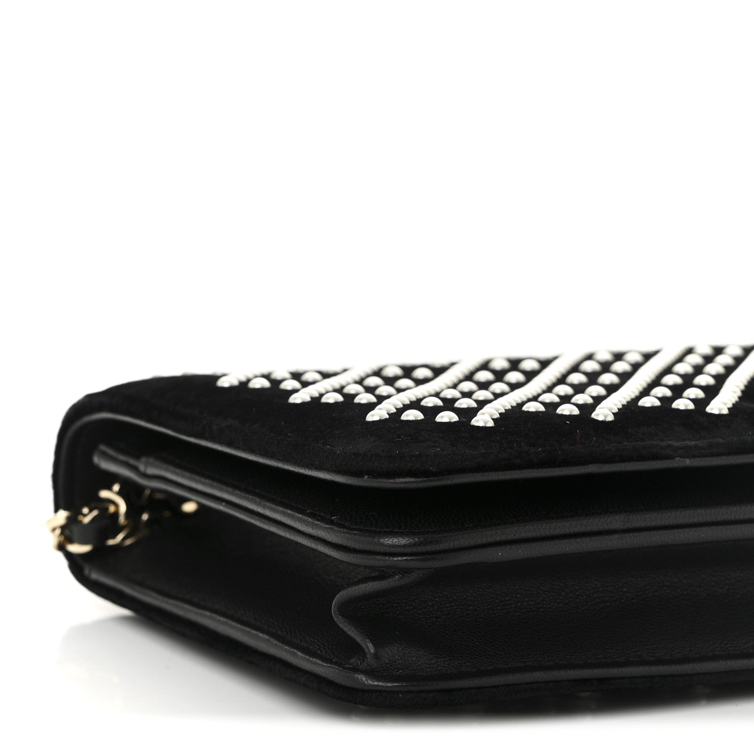 Chanel Velvet Pearl Diamond Embellished Wallet On Chain WOC Black 10 of 12