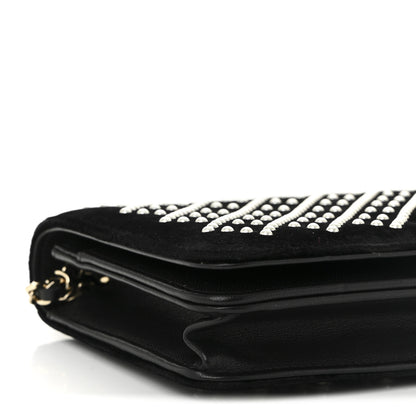 Chanel Velvet Pearl Diamond Embellished Wallet On Chain WOC Black 10 of 12