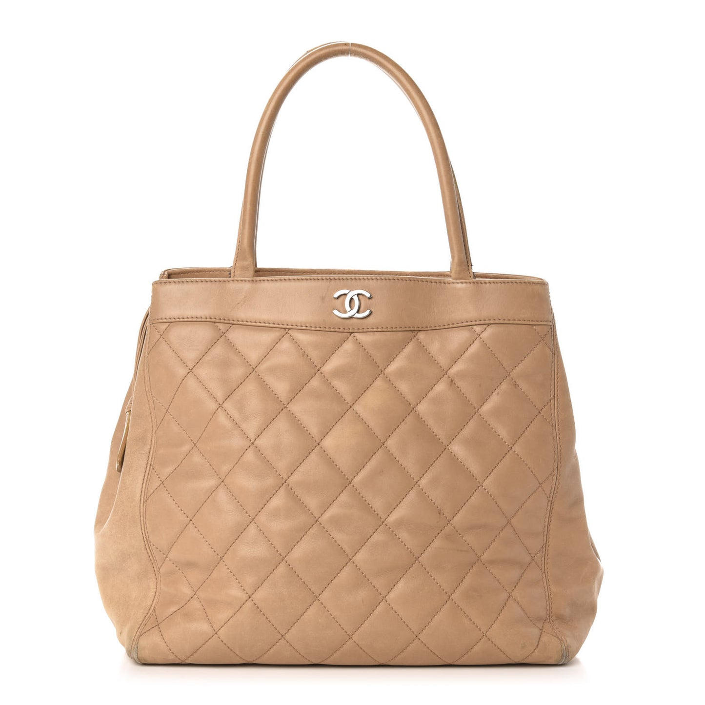 Calfskin Quilted CC Shopping Tote Beige