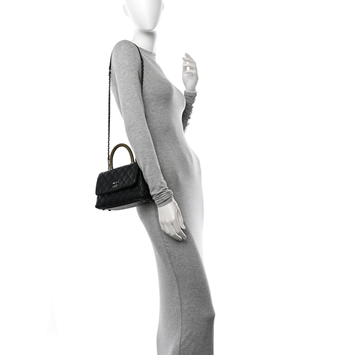 Caviar Lizard Quilted Mini Coco Handle Flap Black Khaki