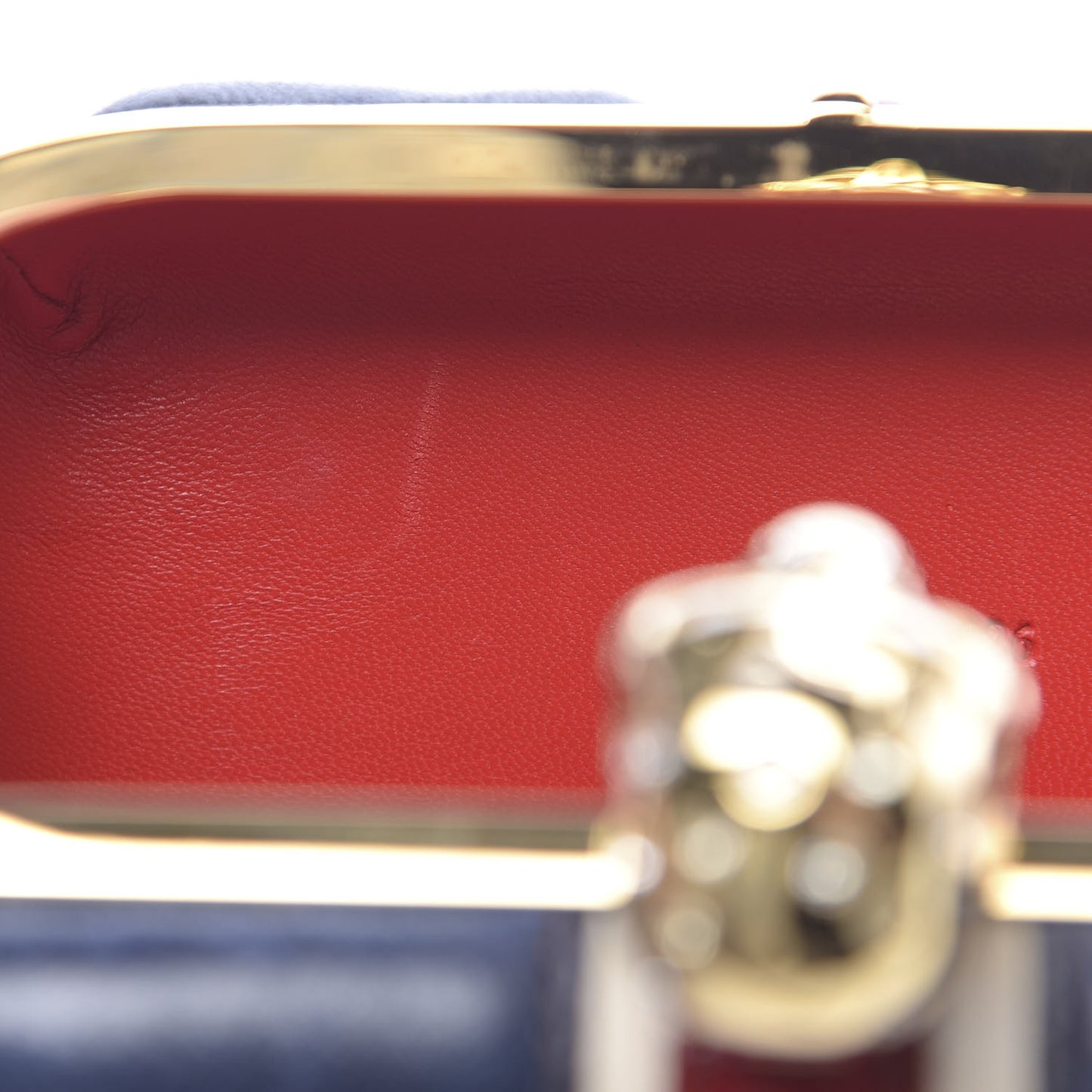 Patent Calfskin Britannia Skull Box Clutch Red Blue