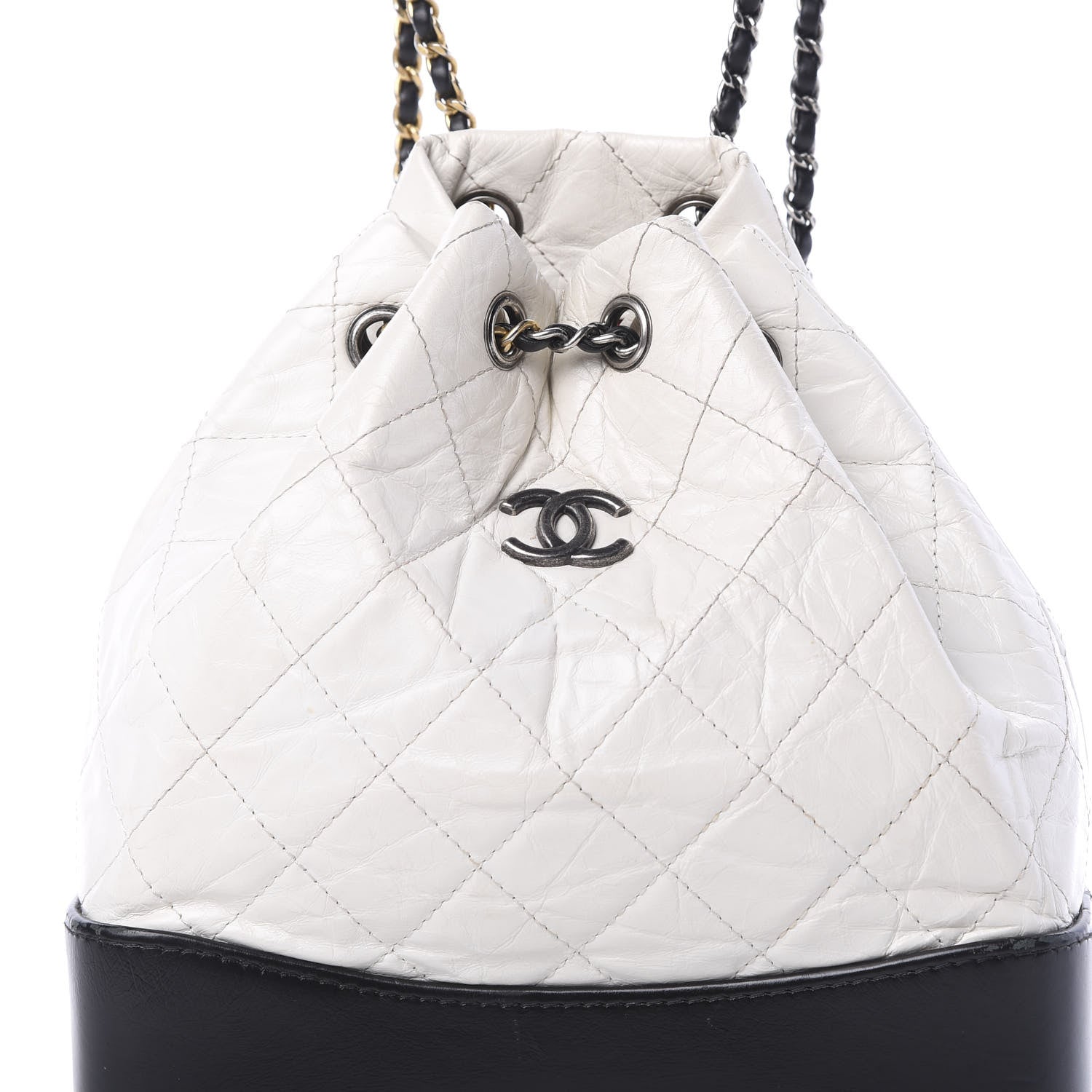 Chanel Aged Calfskin Quilted Small Gabrielle Backpack Black White 7 of 13