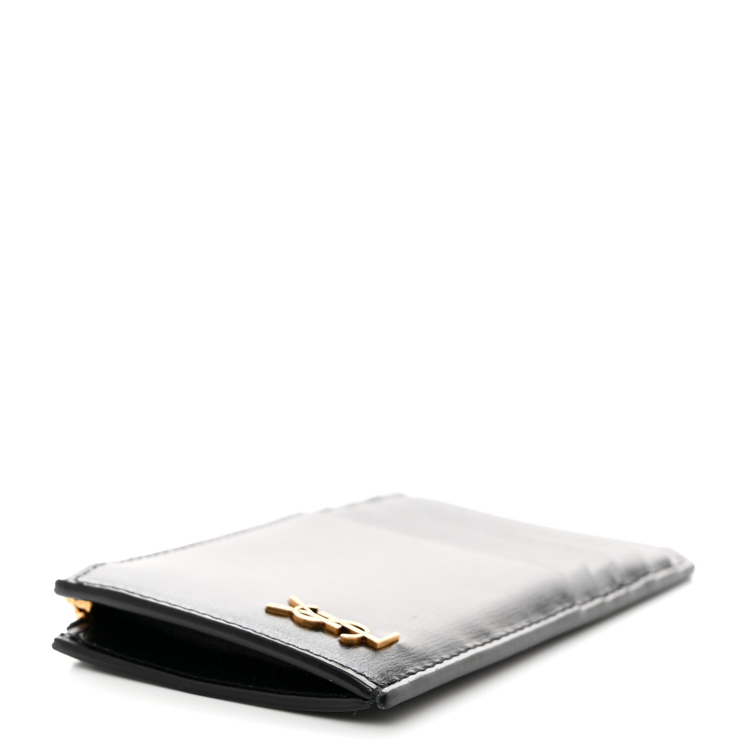 Saint Laurent Grained Calfskin Monogram 5 Fragments Zip Pouch Card Holder Black 4 of 7