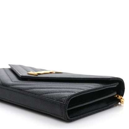 Saint Laurent Grain De Poudre Matelasse Chevron Monogram Chain Wallet Black 8 of 11