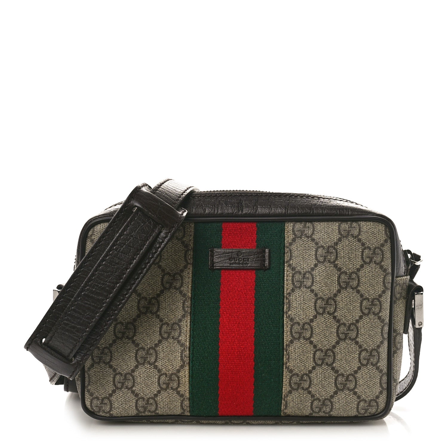 Gucci GG Supreme Monogram Canvas Web Shoulder Bag Brown 1 of 10