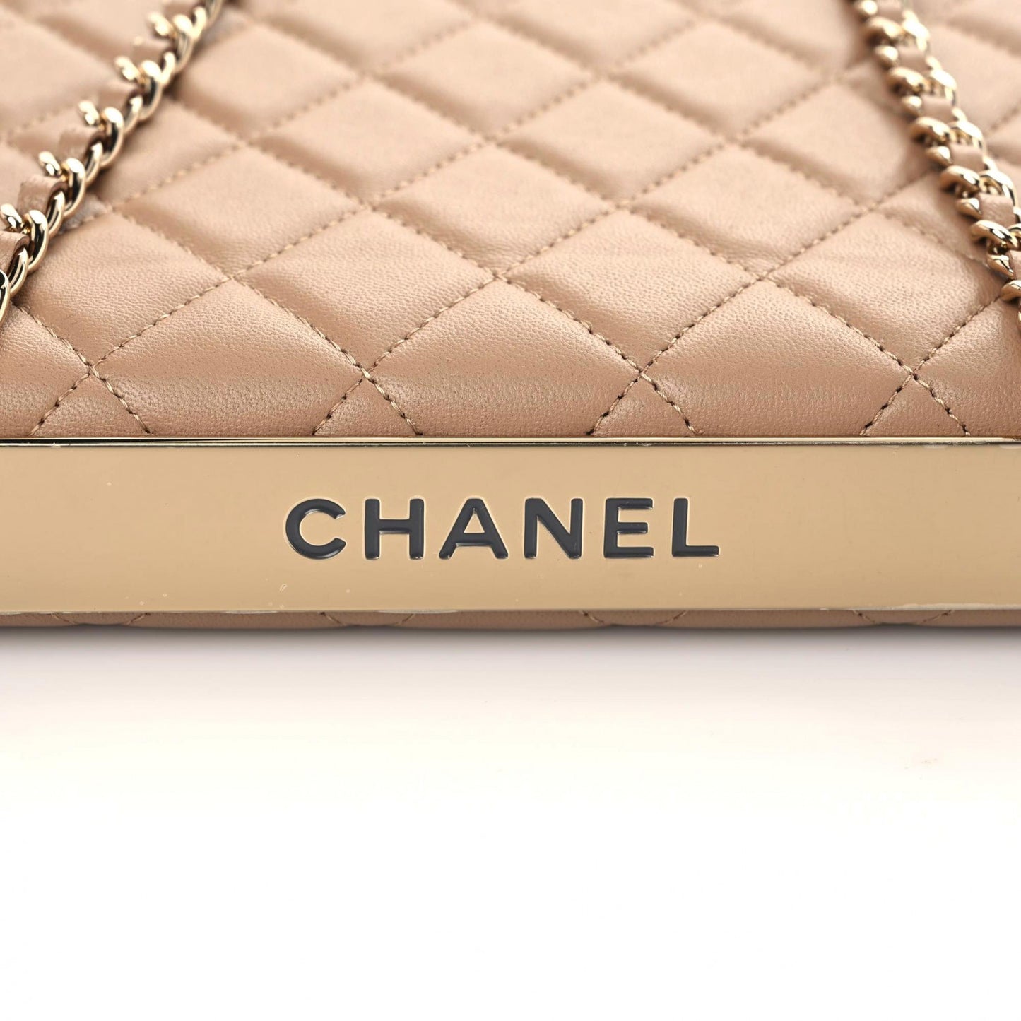 Lambskin Quilted Trendy CC Wallet On Chain WOC Beige