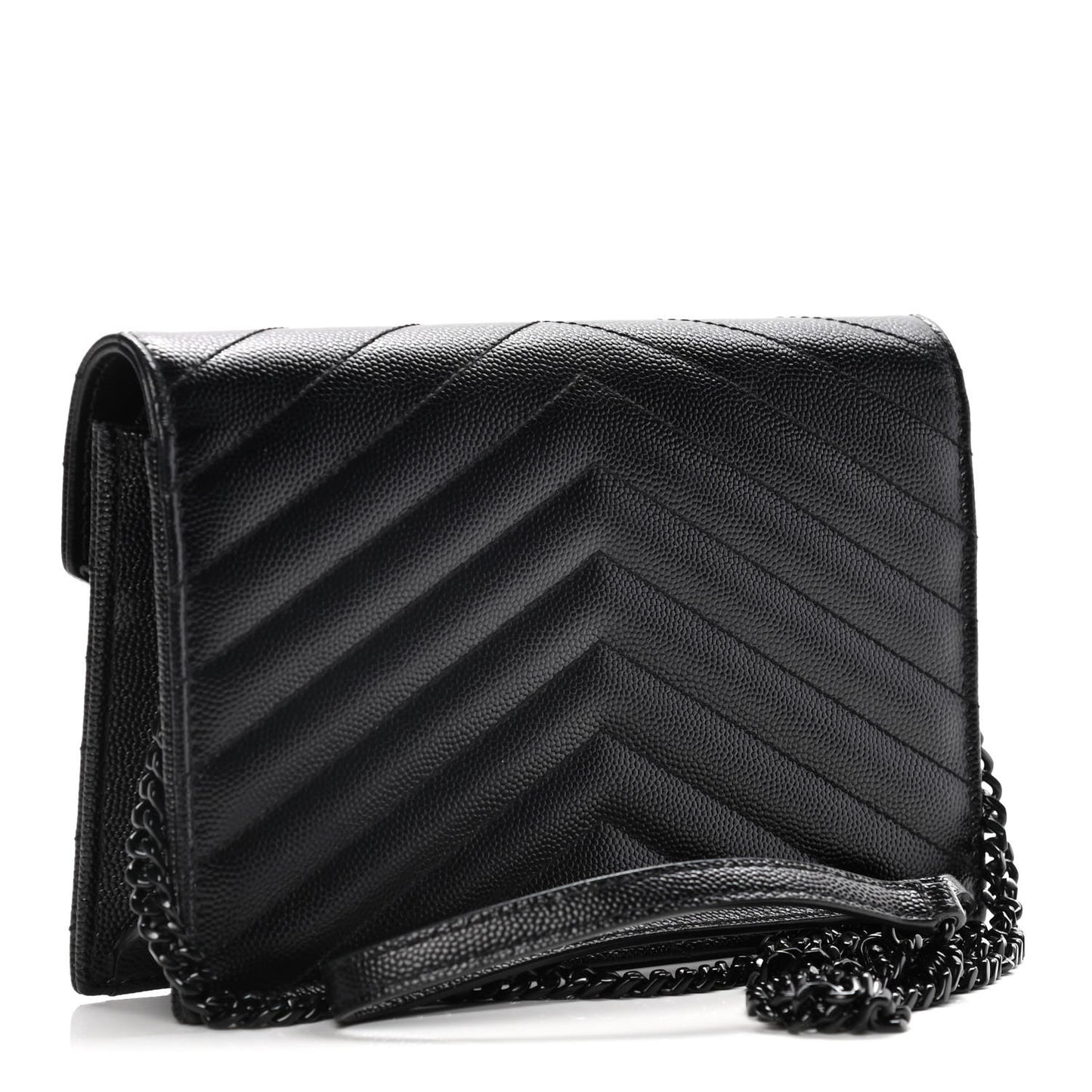 Grain De Poudre Matelasse Chevron Monogram Envelope Chain Wallet Black