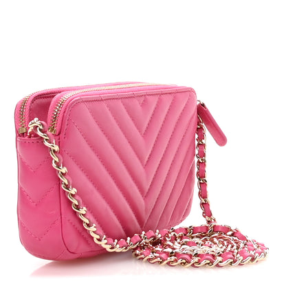 Chanel Lambskin Chevron Quilted Small Clutch With Chain Pink 2 of 10