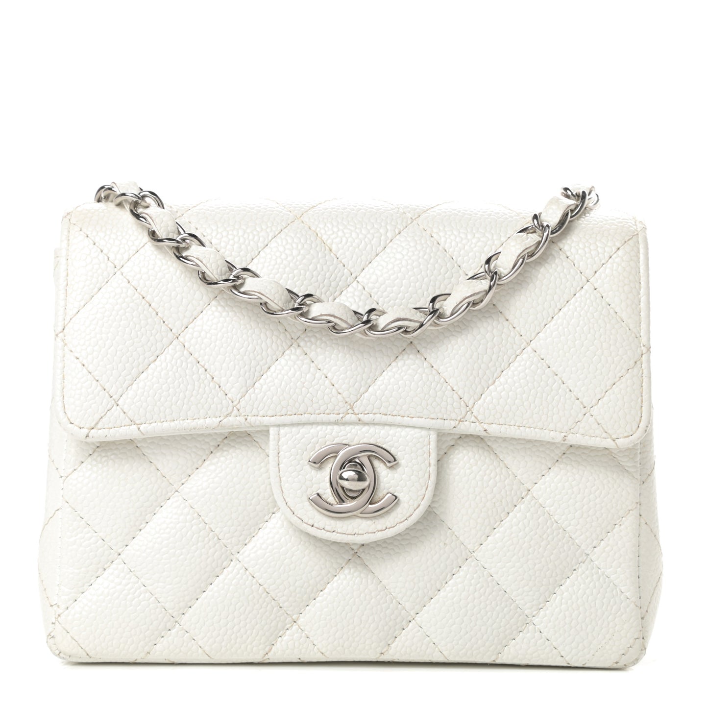 Caviar Quilted Mini Square Flap White