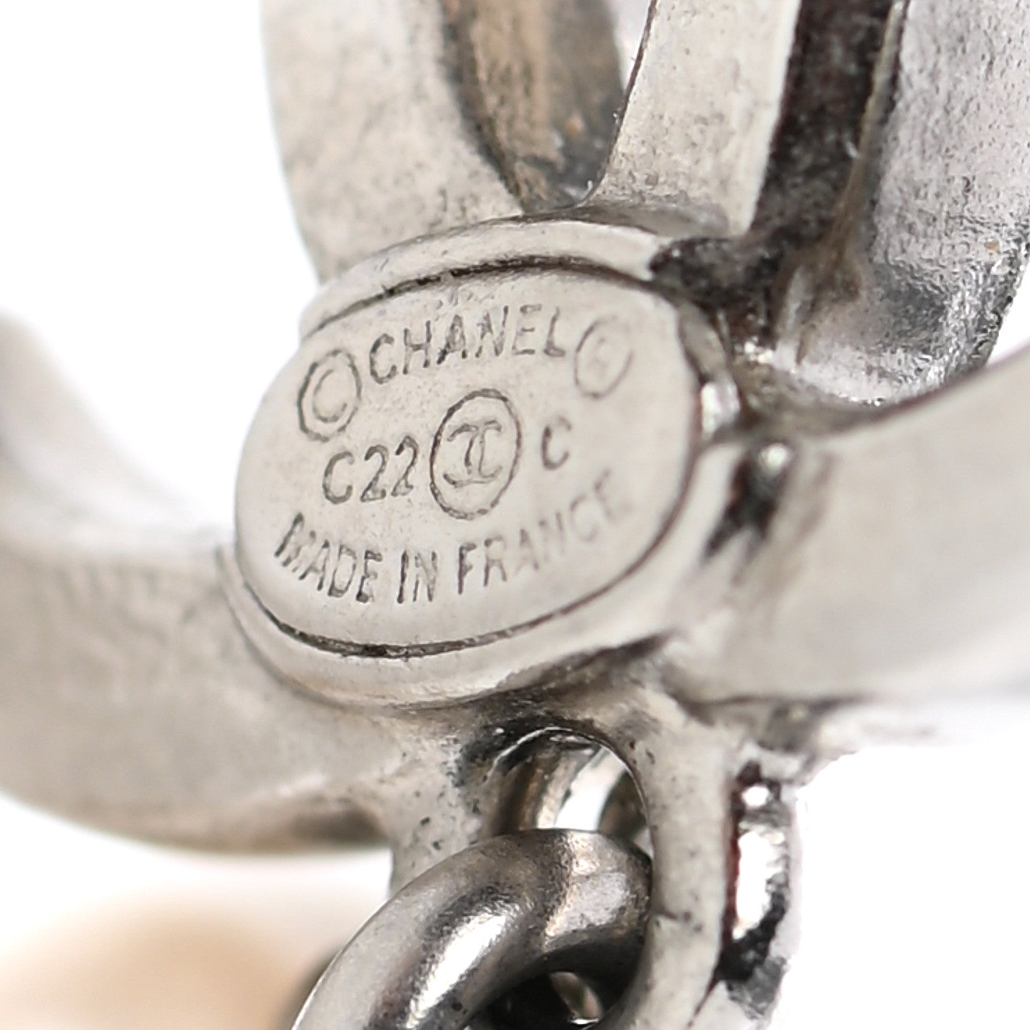 Chanel Crystal Pearl CC Drop Earrings Silver Pearly White 4 of 5