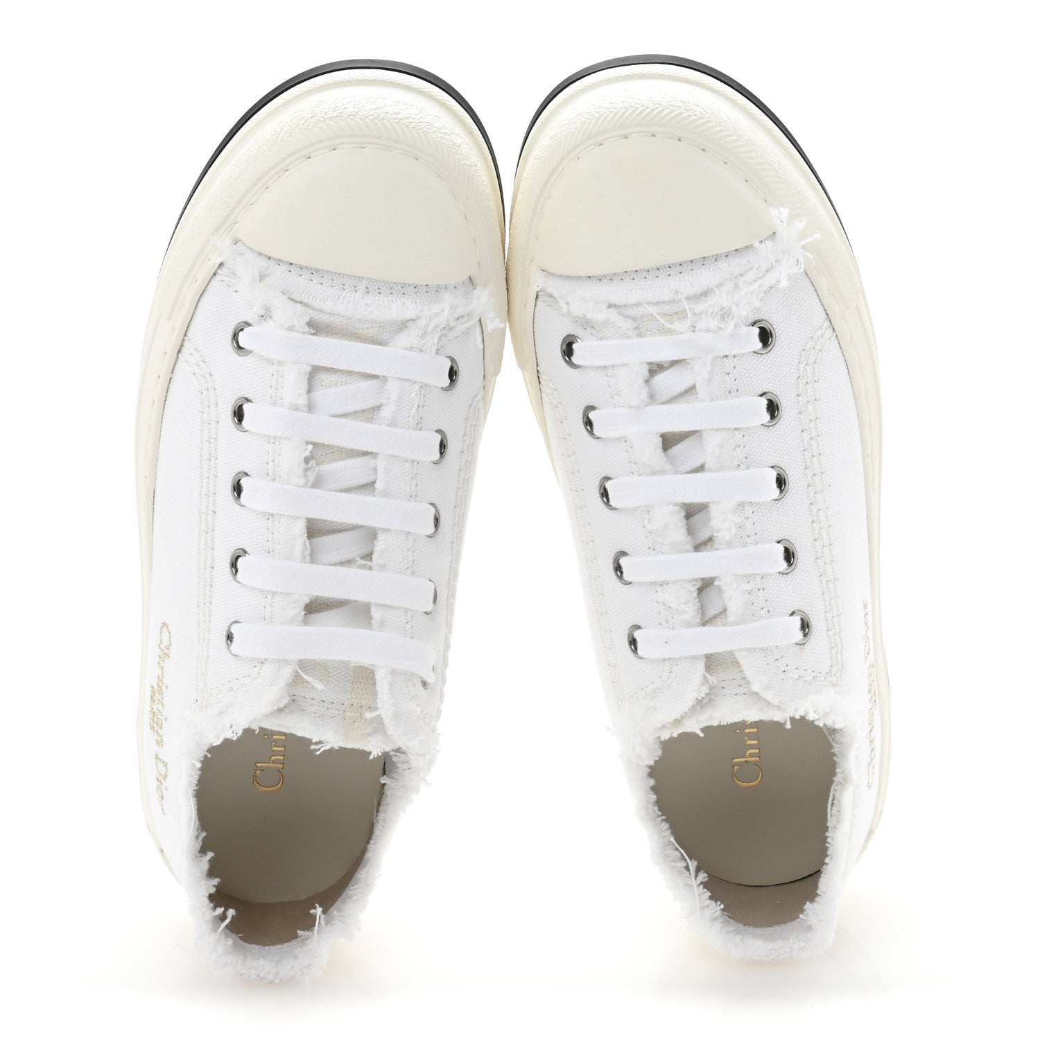Christian Dior Frayed Canvas Embroidered Logo Walk'N'Dior Low Top Sneakers 36.5 White 2 of 10