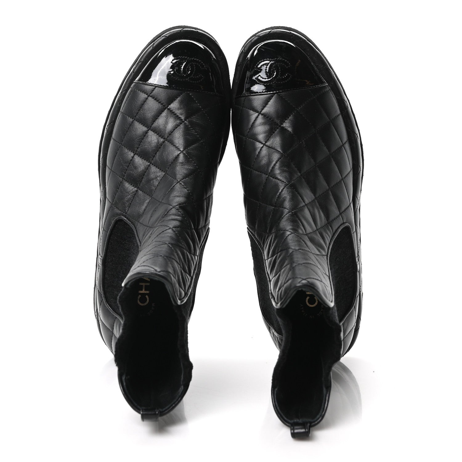 Chanel Lambskin Patent CC Cap Toe Quilted Short Platform Boots 39 Black 2 of 10