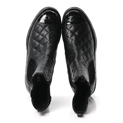 Chanel Lambskin Patent CC Cap Toe Quilted Short Platform Boots 39 Black 2 of 10