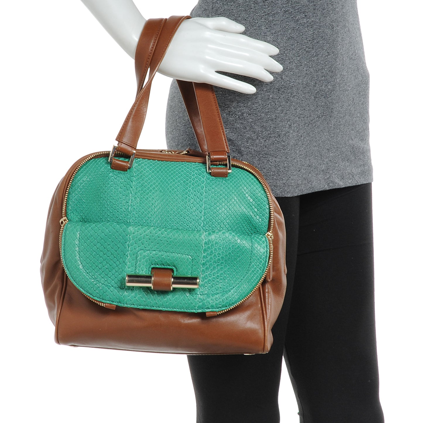 Leather Anaconda Small Justine Bag Light Khaki Green