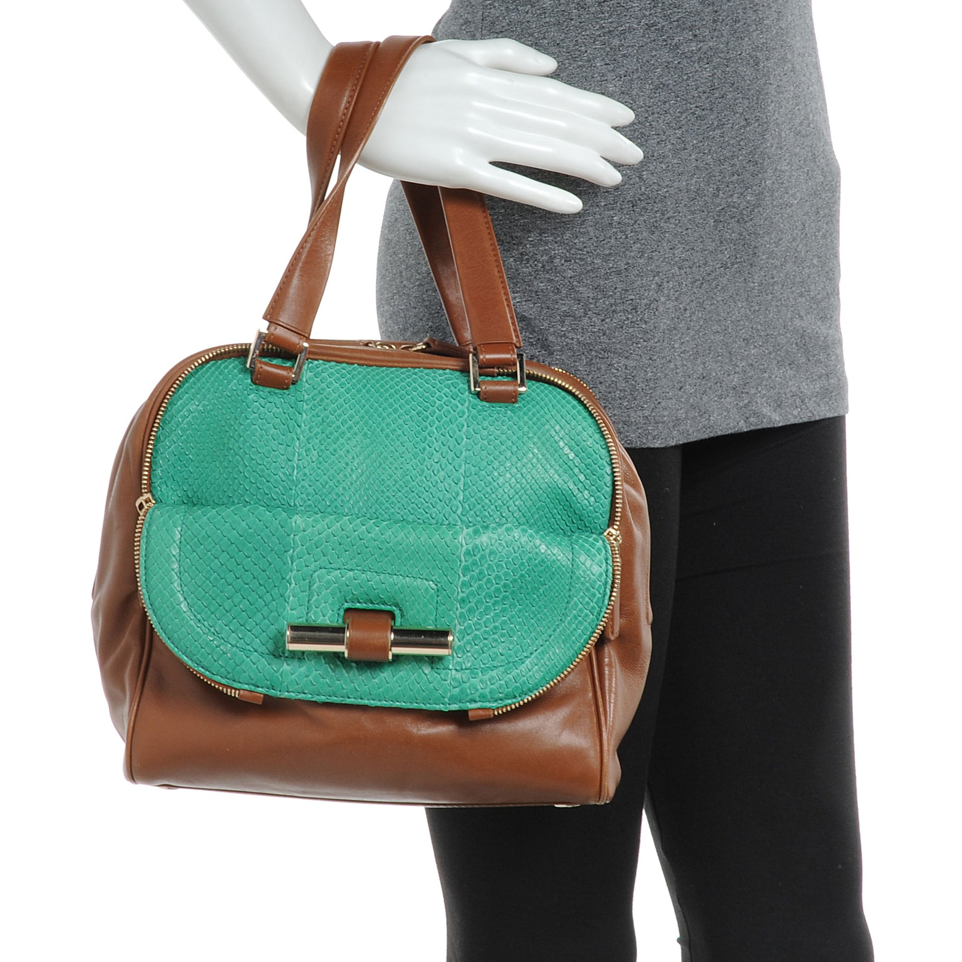 Jimmy Choo Leather Anaconda Small Justine Bag Light Khaki Green 2 of 7