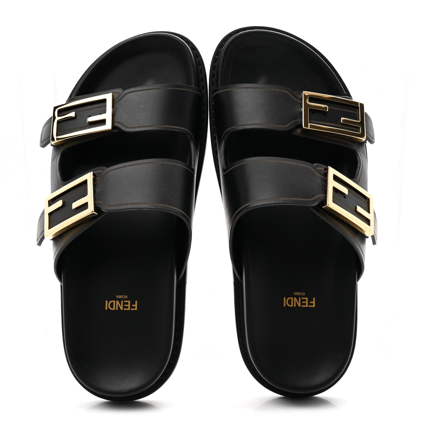 Fendi Vitello Fendi Feel Buckled Slide Sandals 37 Black 1882225