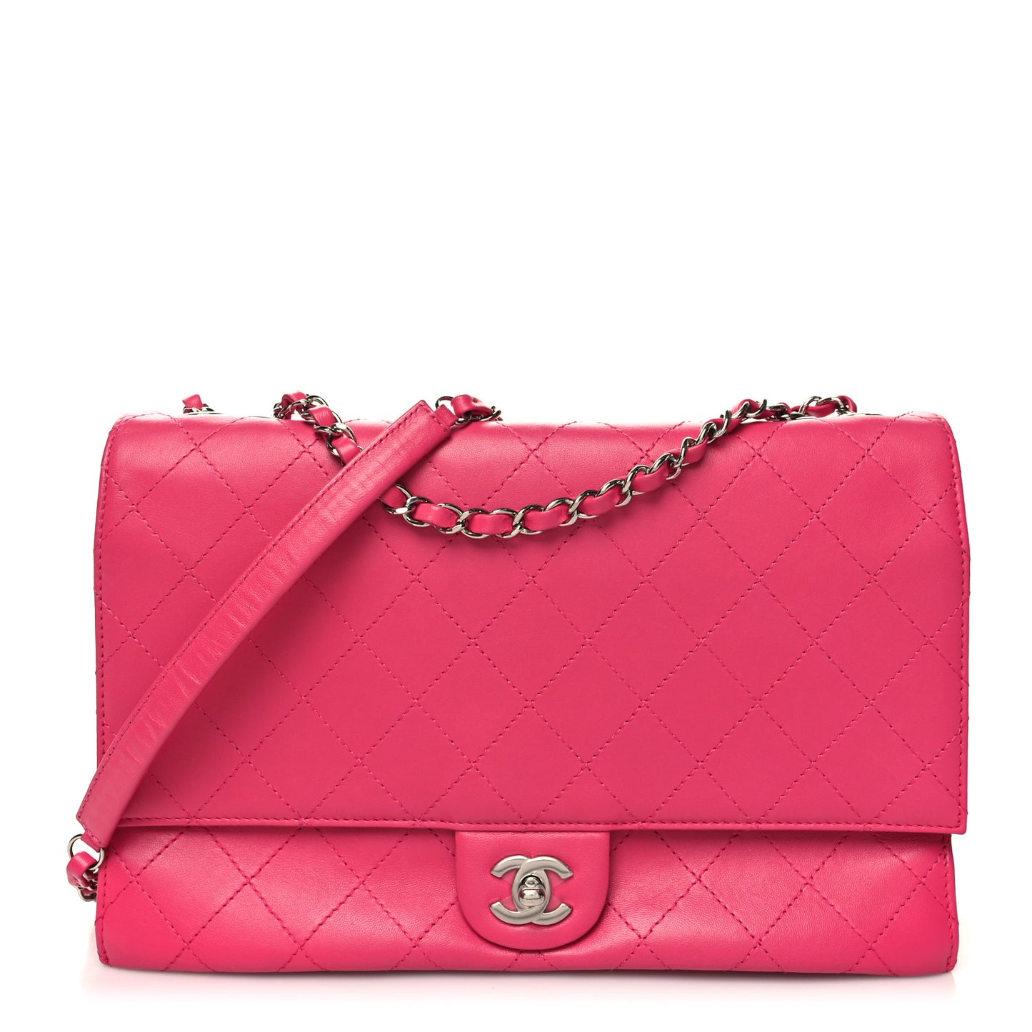 Calfskin Stitched Double Flap Bag Pink