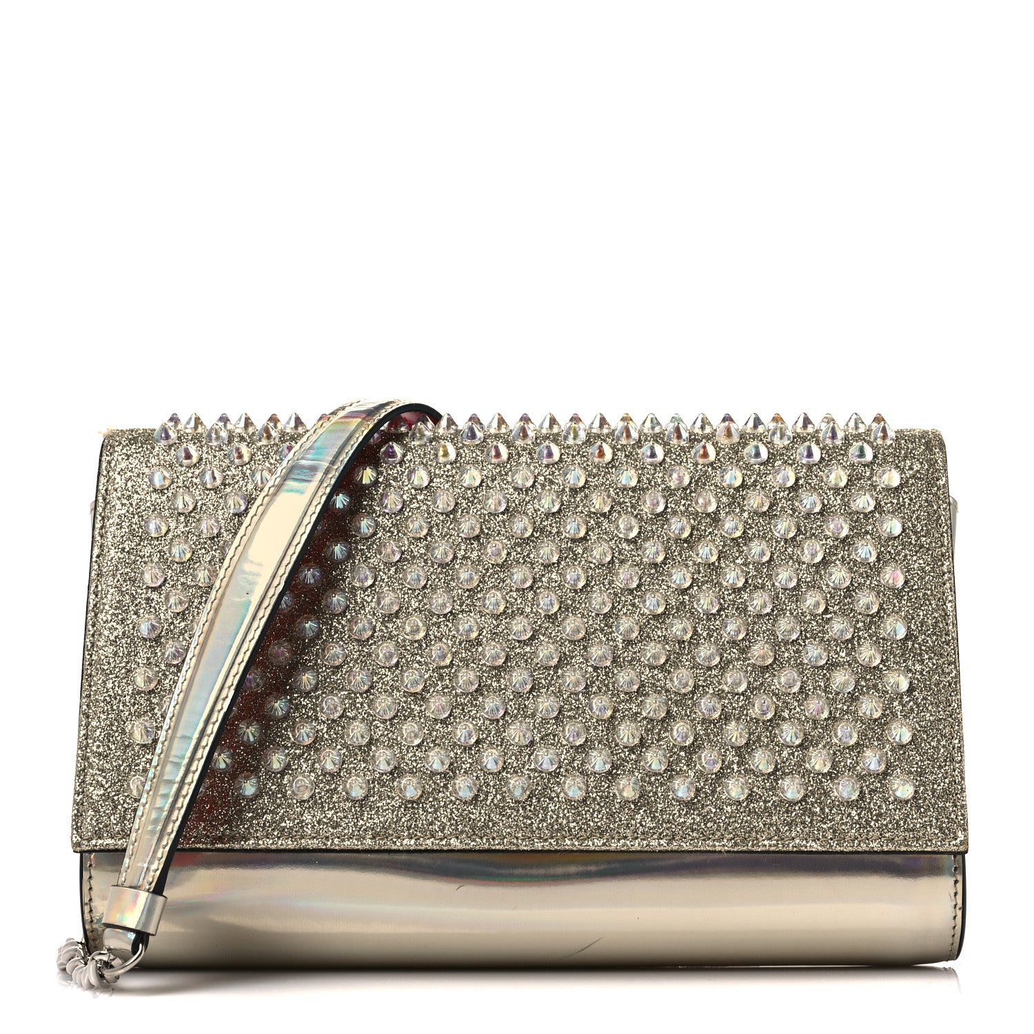 Christian Louboutin Glitter Metallic Patent Calfskin Psychic Spikes Paloma Clutch Gold 1 of 9