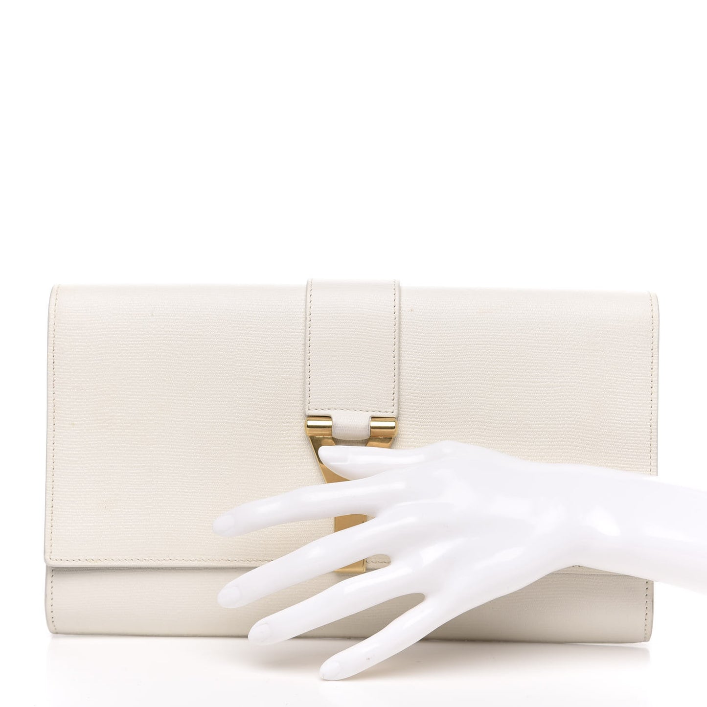 Textured Calfskin Classic Y Ligne Clutch White