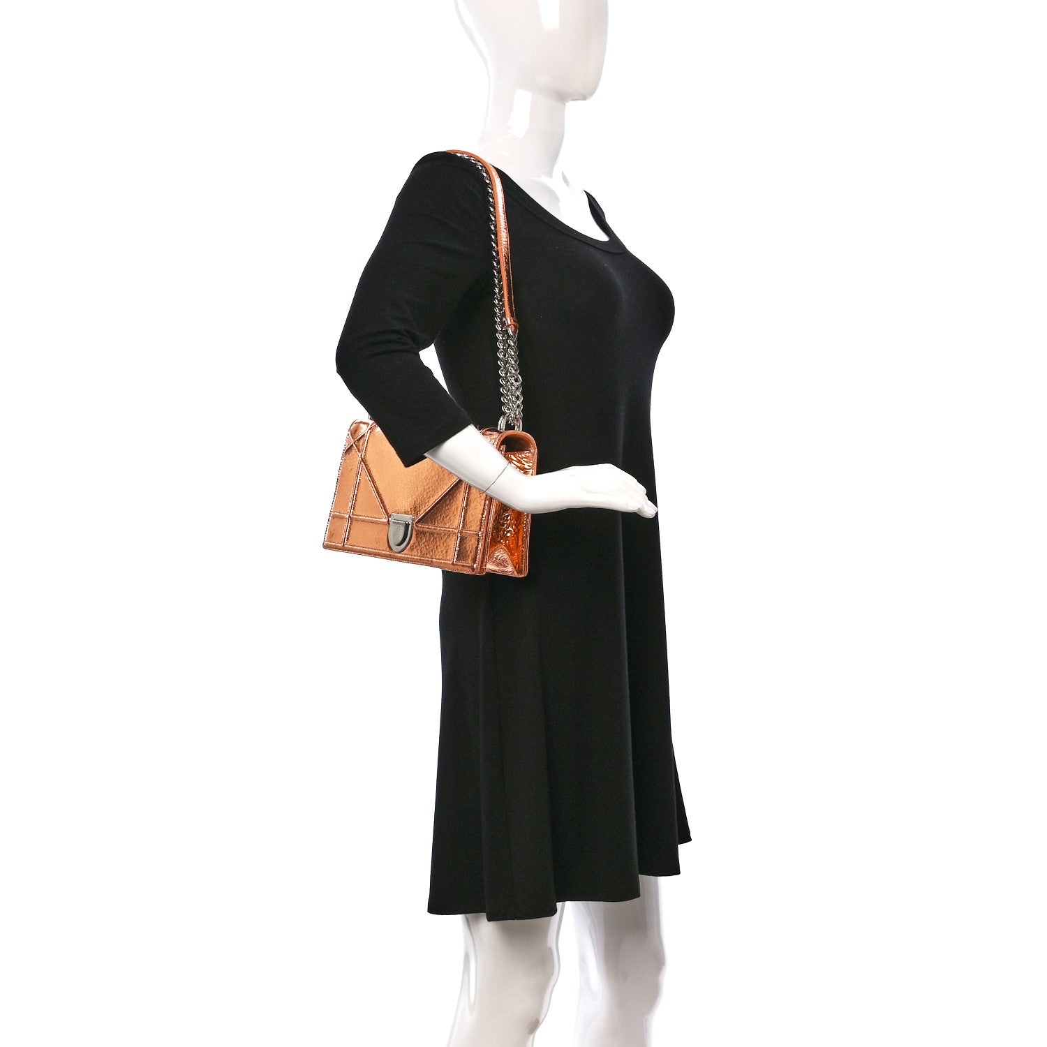 Christian Dior Metallic Ceramic Effect Deerskin Medium Diorama Flap Bag Gold 2 of 9