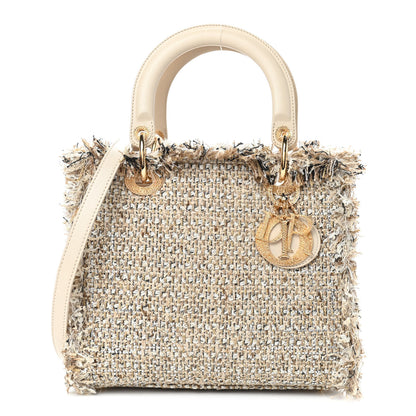 Christian Dior Tweed Crystal Fringe Medium Lady Dior Beige 1 of 9