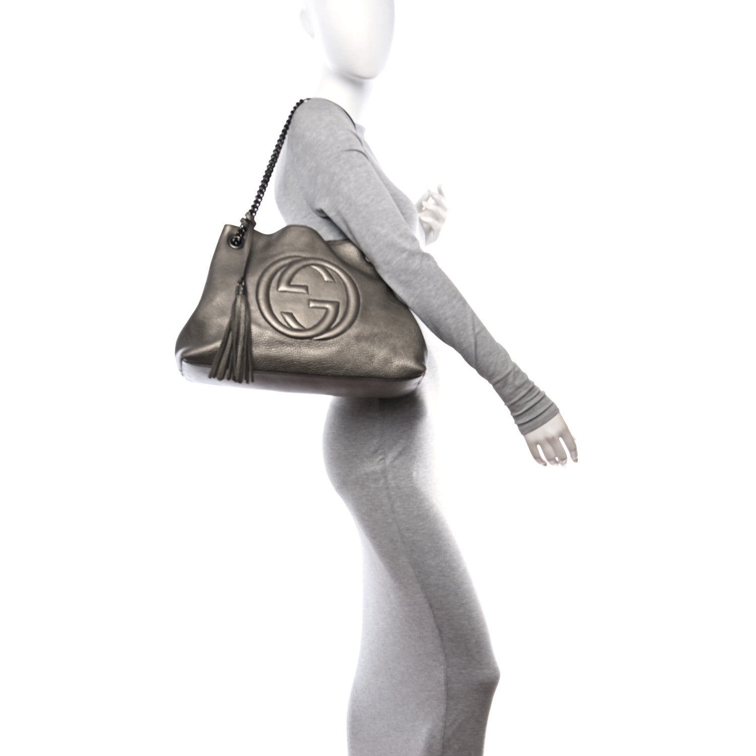 Gucci Metallic Pebbled Calfskin Medium Soho Chain Shoulder Bag Golden Beige 2 of 13