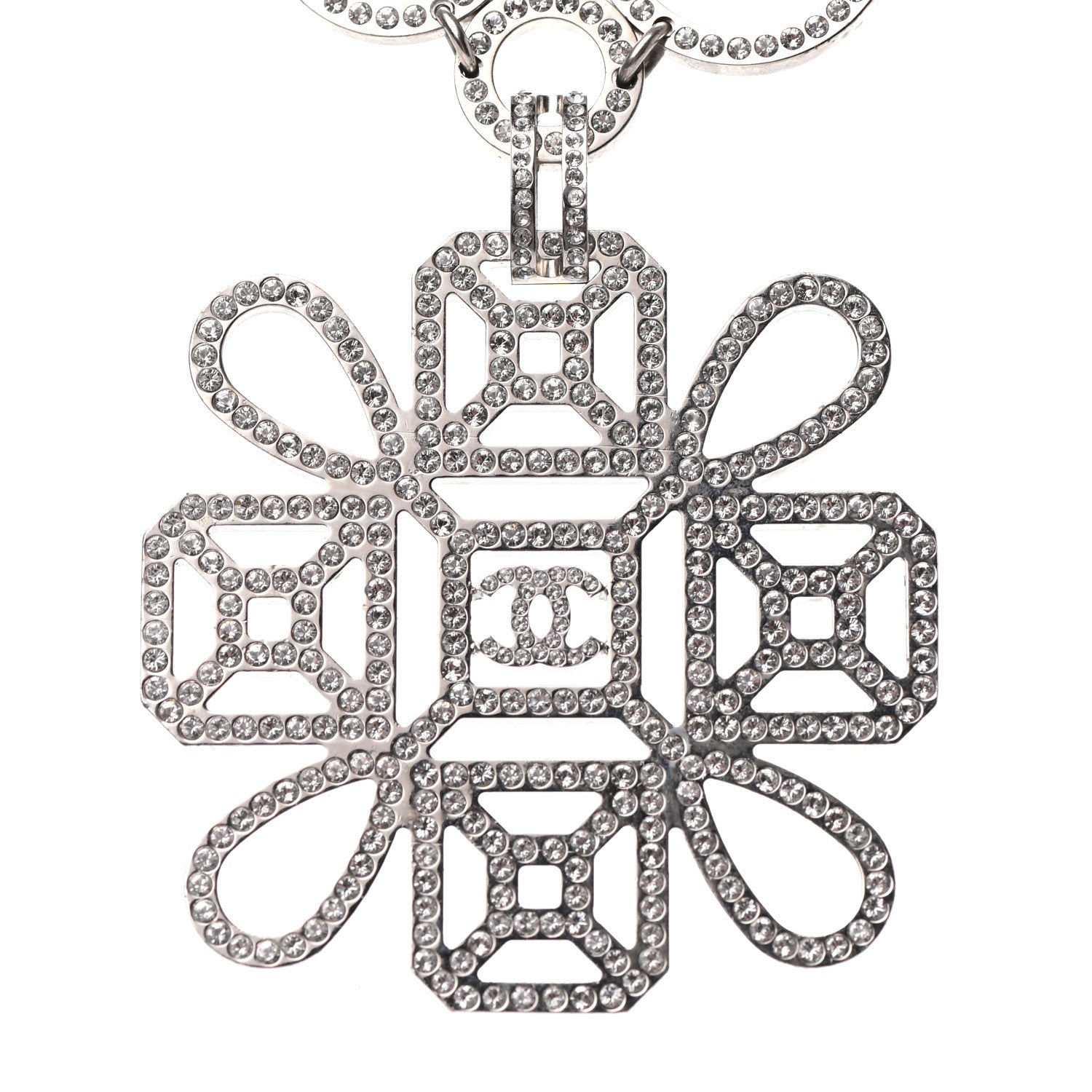 Chanel Crystal Strass Cross CC Necklace Silver 3 of 4