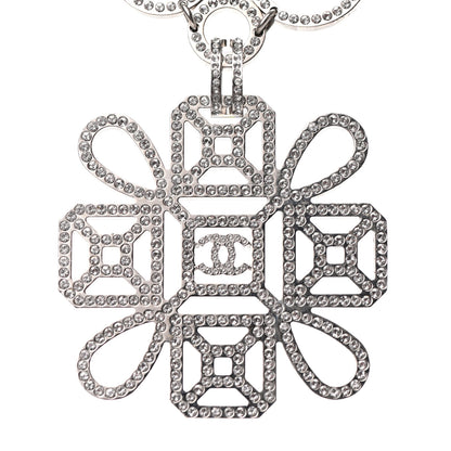 Chanel Crystal Strass Cross CC Necklace Silver 3 of 4