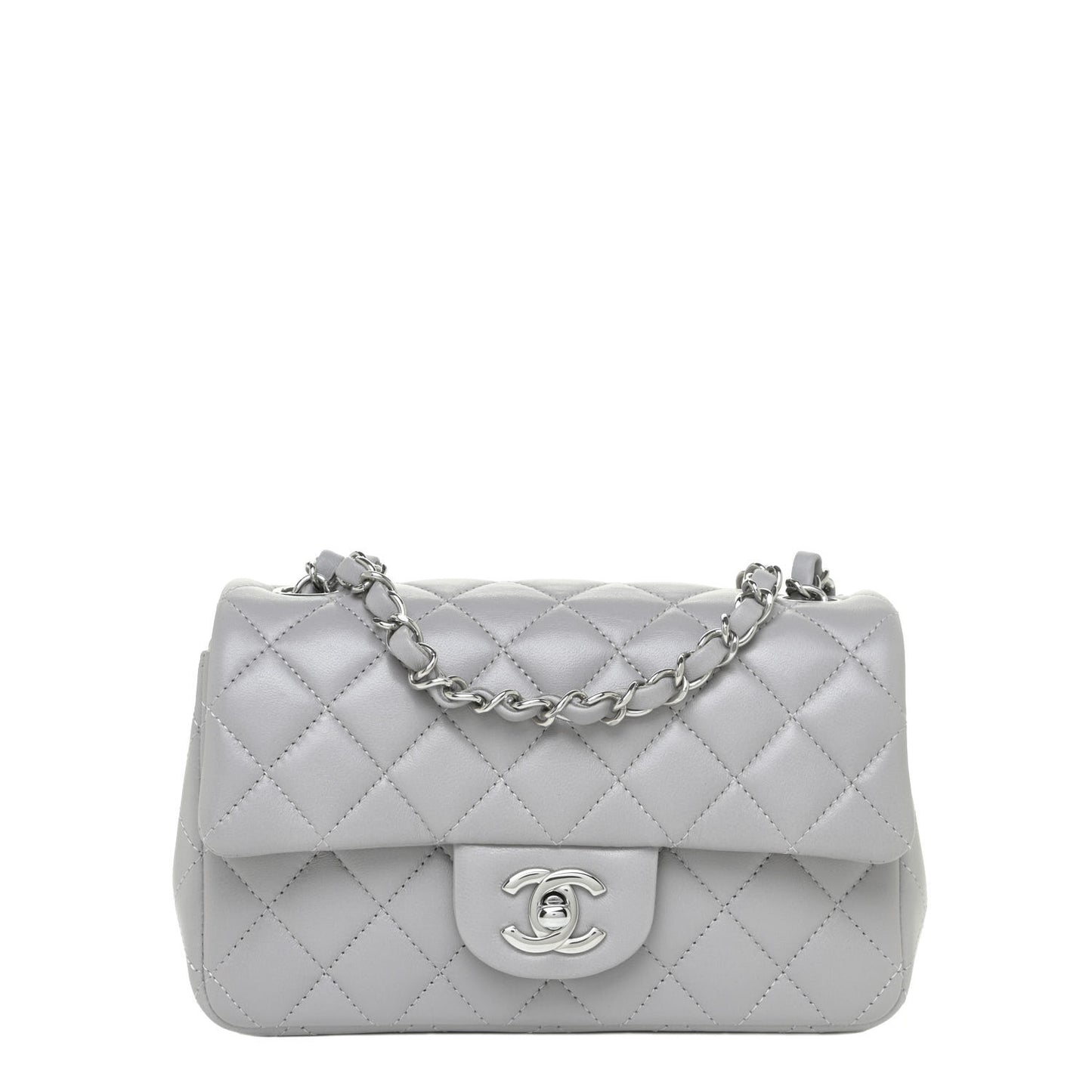 Lambskin Quilted Mini Rectangular Flap Grey