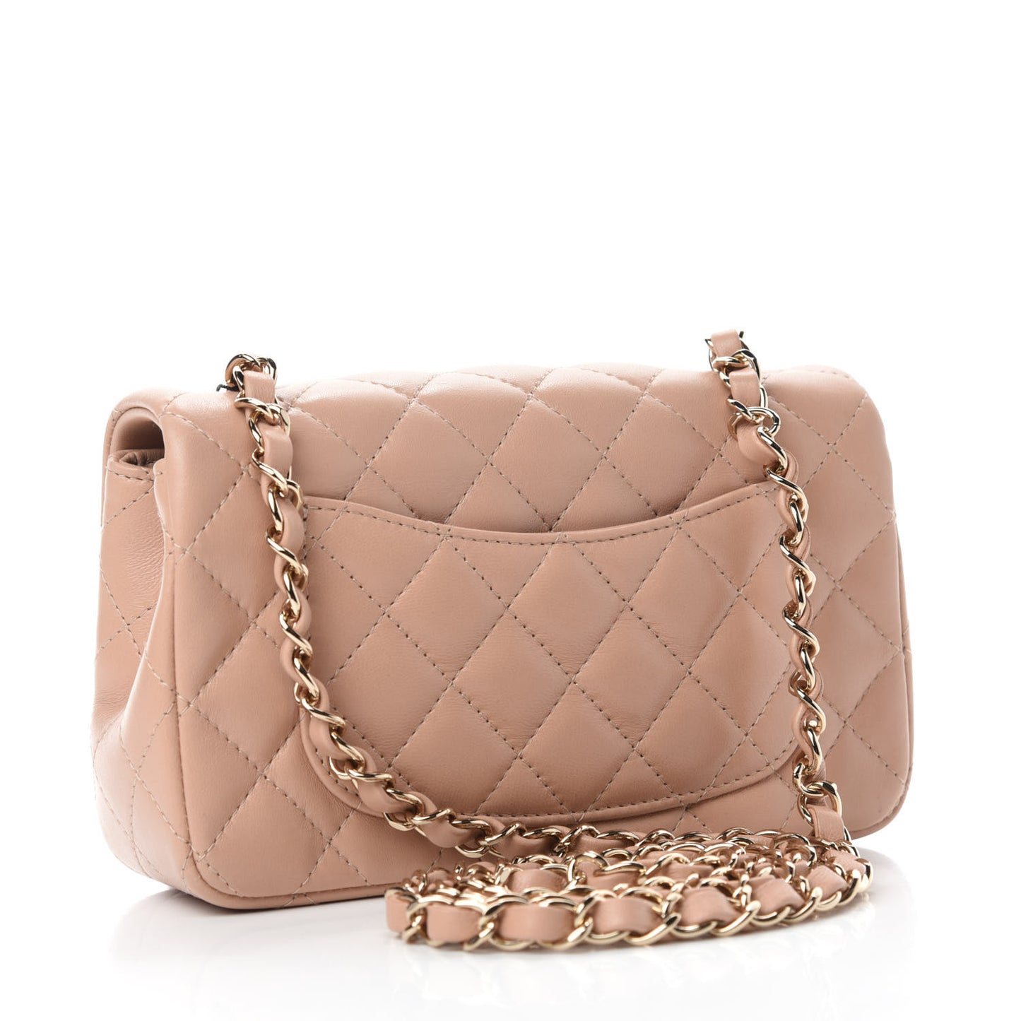 Lambskin Quilted Mini Rectangular Flap Beige