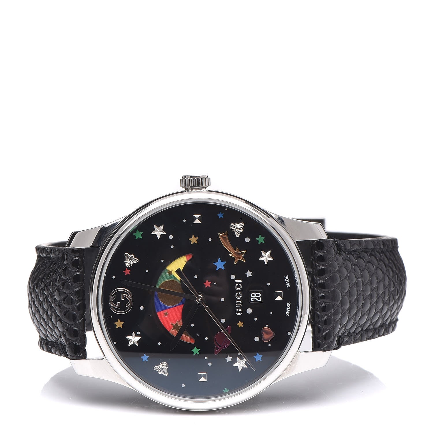 Gucci Stainless Steel Lizard 38mm G-Timeless Moonphase Star Planet Quartz Watch Black 3 of 12