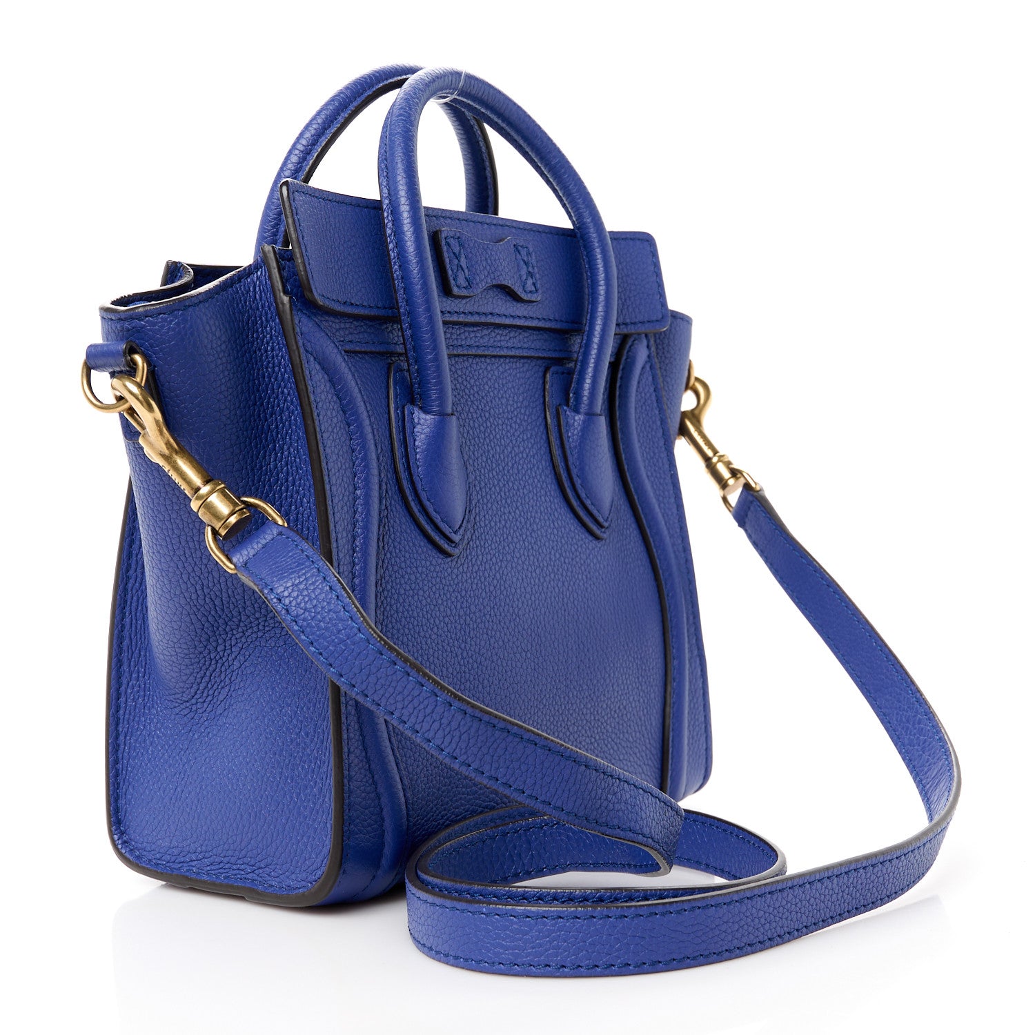 Celine Drummed Calfskin Nano Luggage Indigo 3 of 10