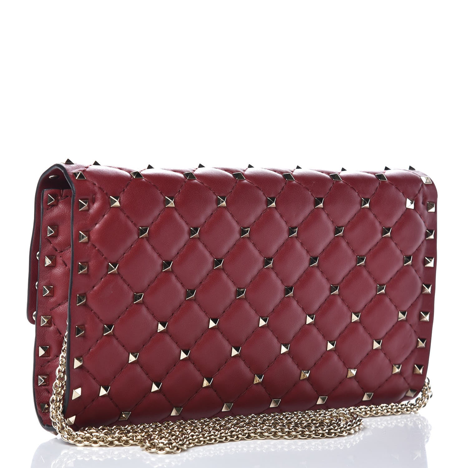 Valentino Garavani Nappa Rockstud Spike Wallet on Chain Rubino 3 of 8
