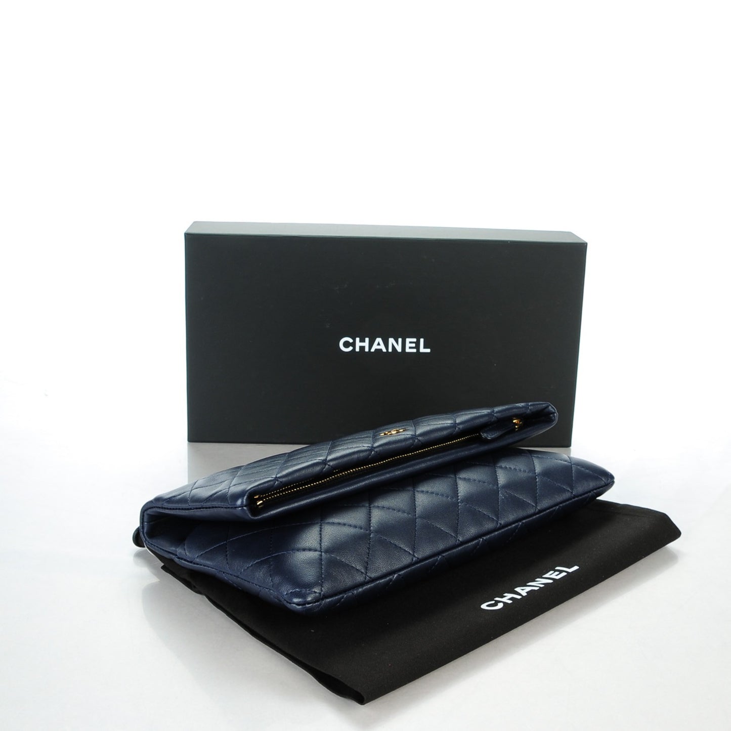 Lambskin Quilted CC Beauty Clutch Navy