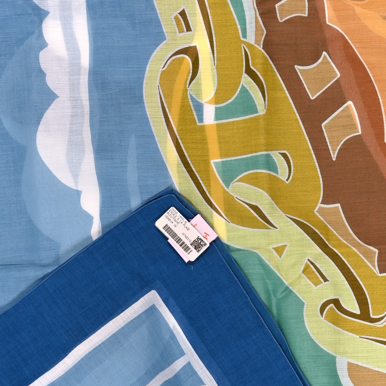 Hermes Cotton Escale A La Plage Beach Pareo Bleu Fauve 3 of 3