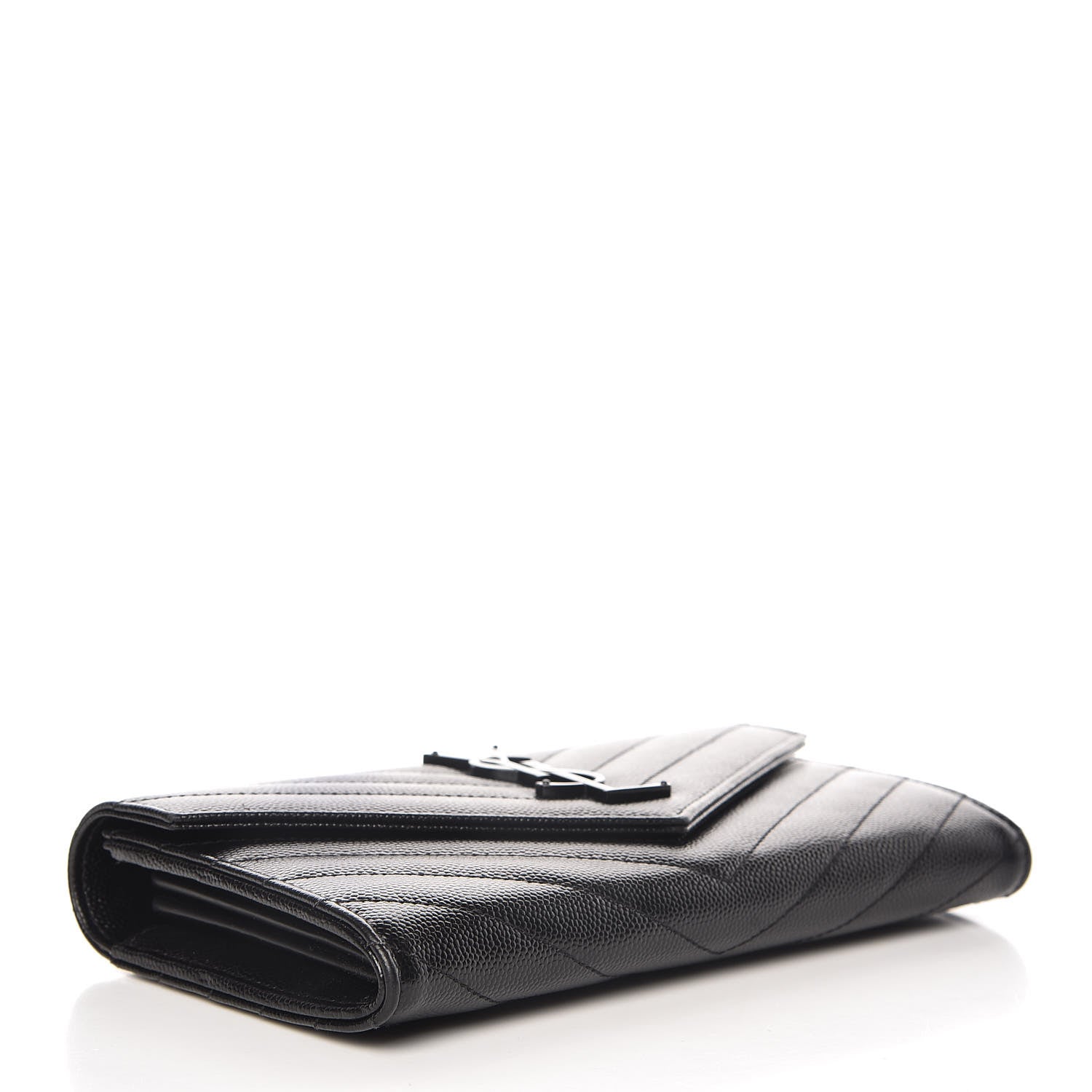Saint Laurent Grain De Poudre Matelasse Chevron Monogram Flap Wallet Black 4 of 9