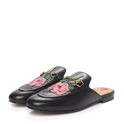 Gucci Calfskin Flower Embroidered Princetown Slippers 40 Black 3 of 11