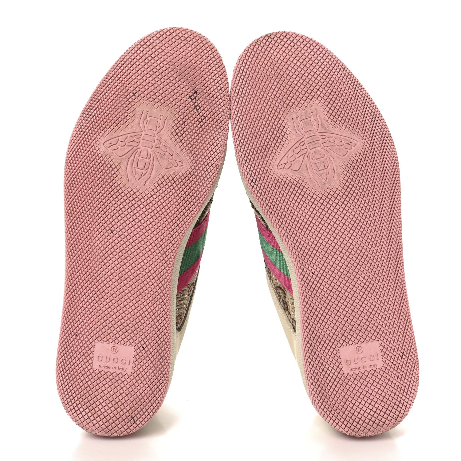 Gucci Calfskin GG Supreme Crystals Web Screener Sneakers 36 Beige Ebony Wild Rose 6 of 9