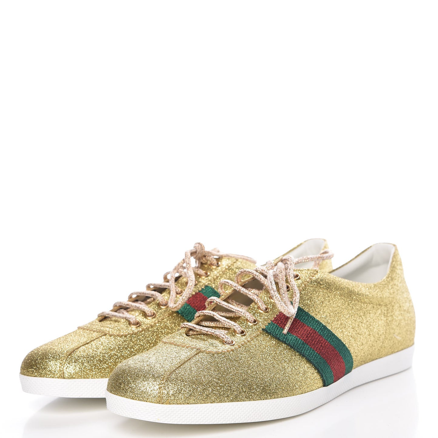 Metallic Calfskin Studded Mens Bambi Web GG Sneakers 11 Gold
