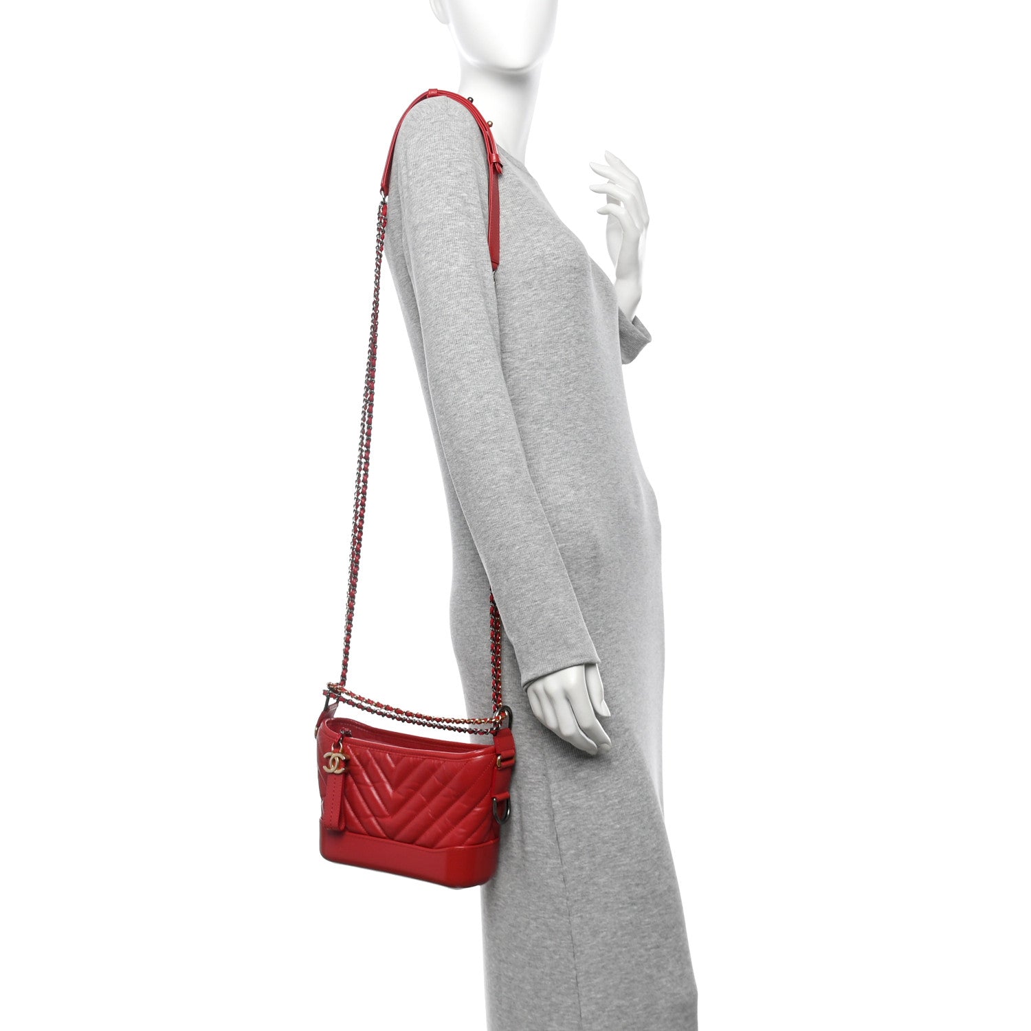Chanel Aged Calfskin Chevron Quilted Small Gabrielle Hobo Red 2 of 12