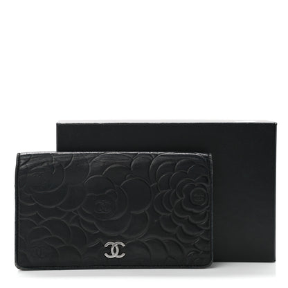 Chanel Lambskin Camellia Embossed Yen Wallet Black 13 of 13
