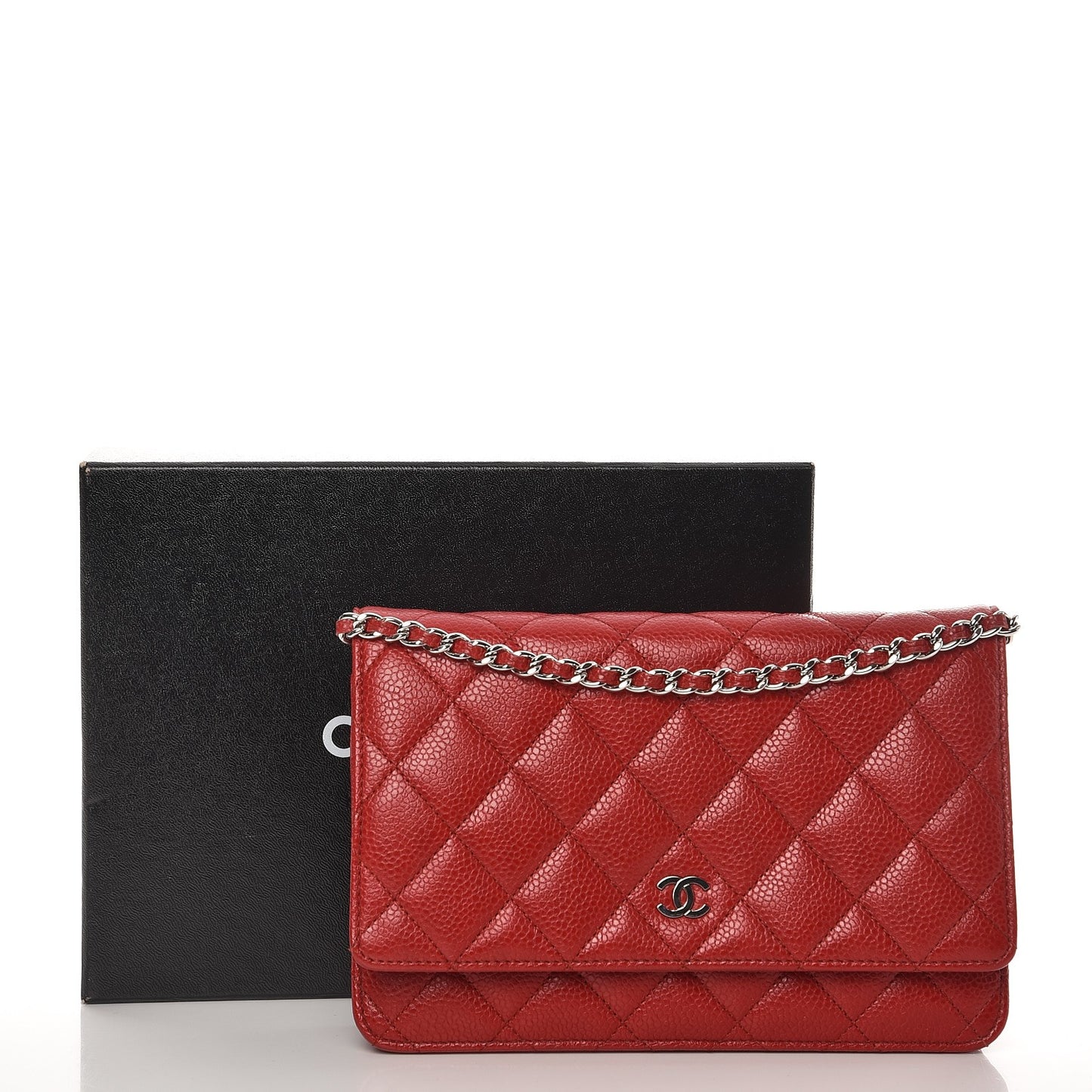 Caviar Quilted Wallet On Chain WOC Dark Red